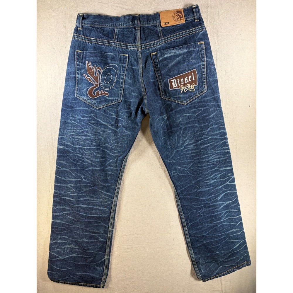 Diesel Industry Denim Division Jeans Mens 34x28 Dark Wash Straight Embroider Y2K